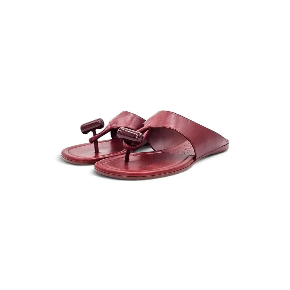 Loewe Toggle Flat Sandals Calfskin Leather Burnt Red EU 38 US 8 - NWB $1100